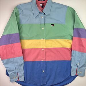 Tommy Hillfiger 90's Vintage Women Size 14 Rainbow Long Sleeve Button Up Shirt